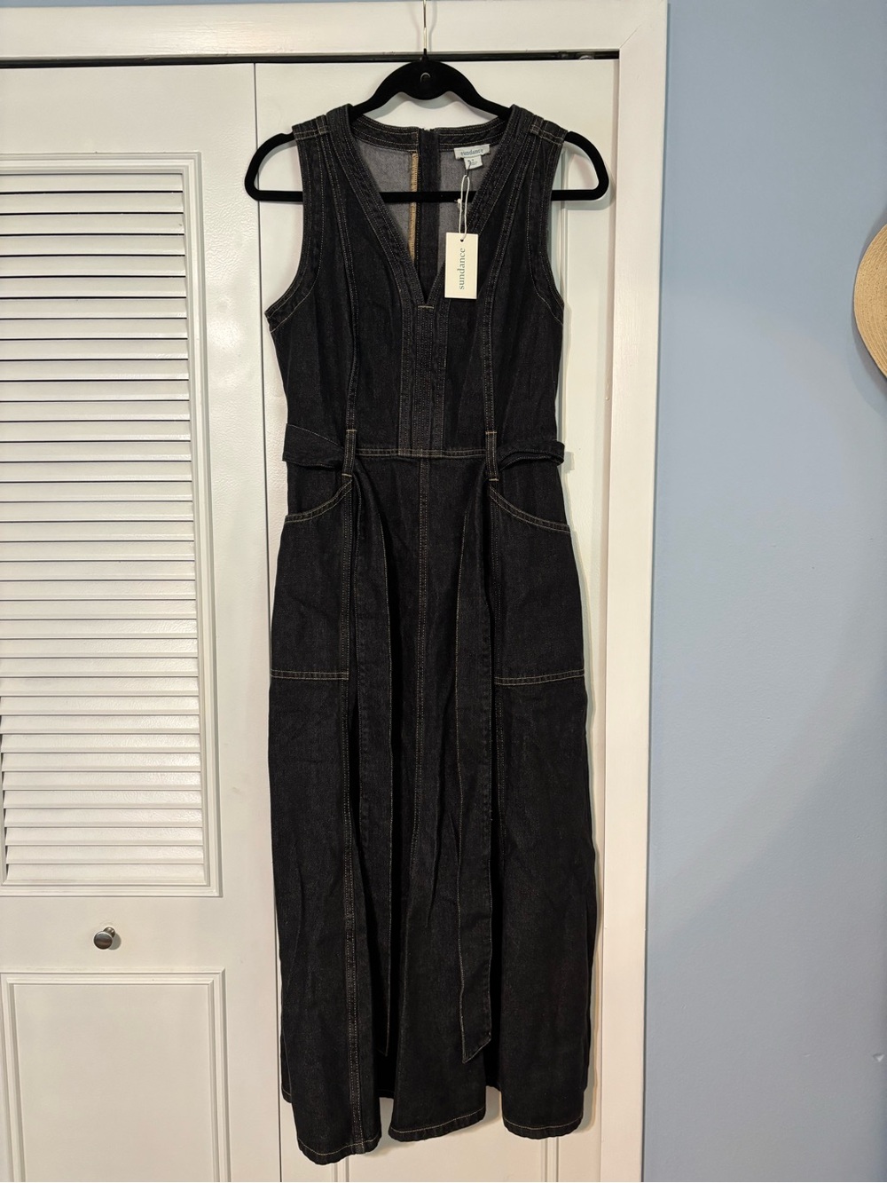 Sundance Black Denim Maxi Dress with Waist Tie